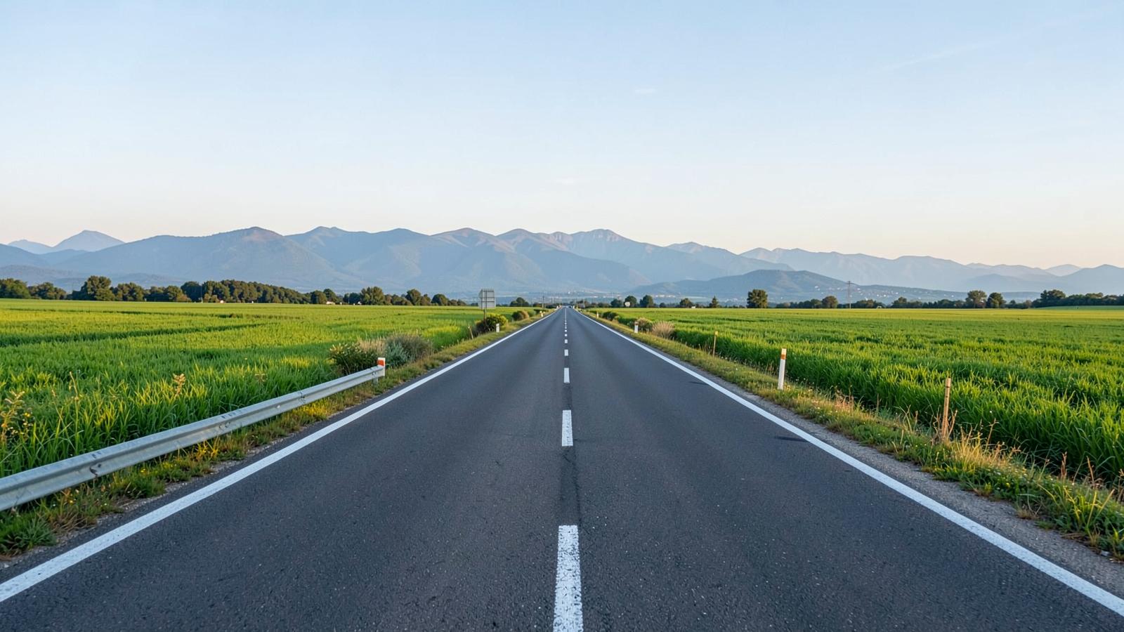 Carretera entre camps i muntanyes